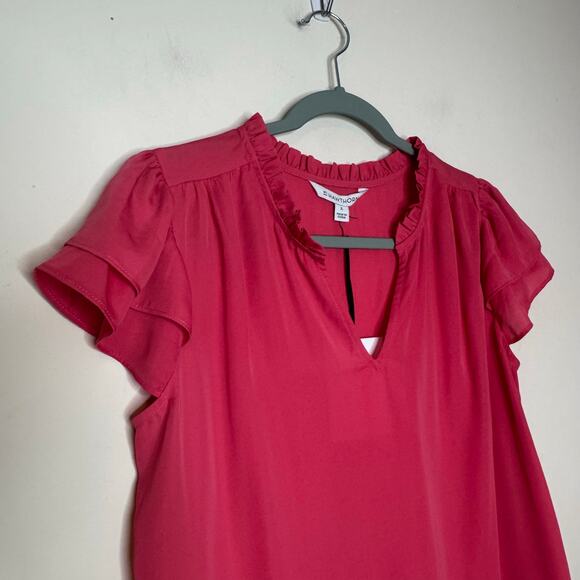 41 Hawthorn Red Flutter Sleeve Blouse Size Small Split Neck Ruffle Collar NWT - Picture 3 of 6
